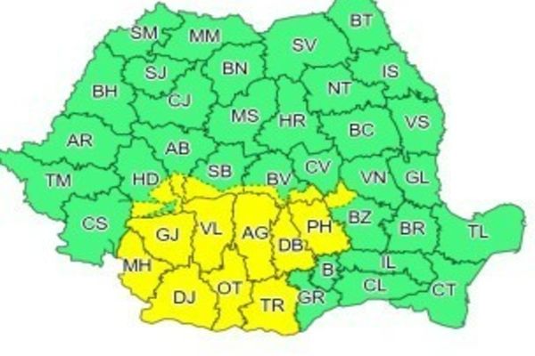 Ploi torențiale și vijelii, de miercuri dimineață, în Muntenia și Oltenia