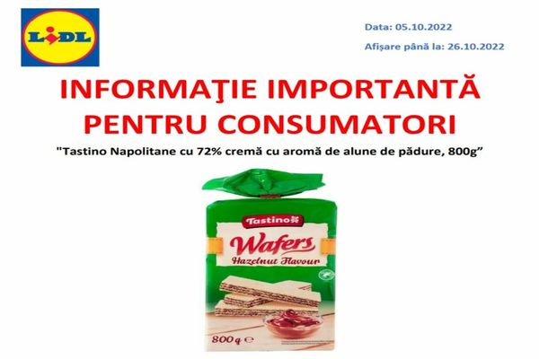 Lidl România retrage de la vânzare toate loturile unui sortiment de napolitane contaminate cu Salmonella