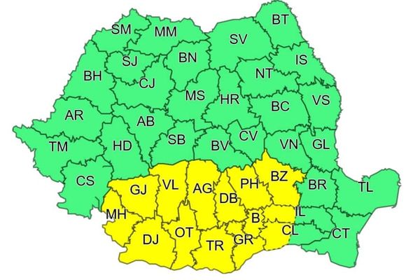 Atenționare meteo de VREME REA: Ploi abundente în toată țara. 14 județe, sub cod galben 