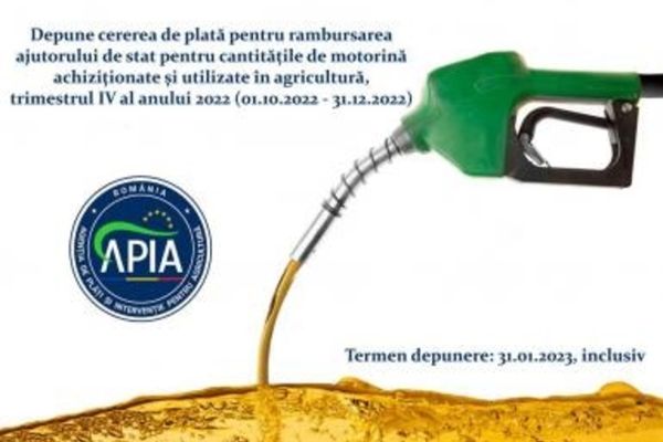 APIA primeşte cererile de plată pentru rambursarea ajutorului de stat pentru motorină
