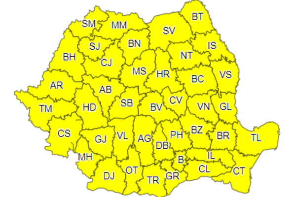 Avertizare Cod Galben de vânt, ploi și ninsori în mai multe judeţe din țară, până duminică